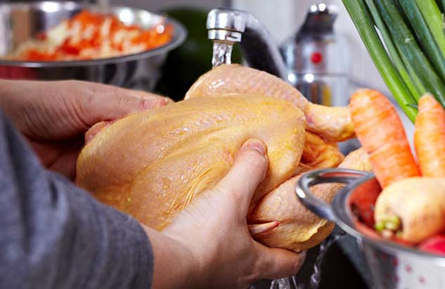 washing chicken