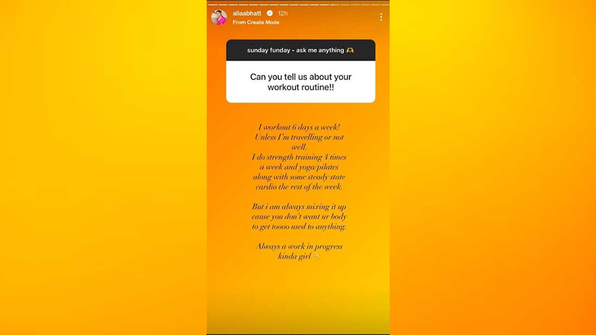 Alia Bhatt Shares Her Workout Routine On Instagram