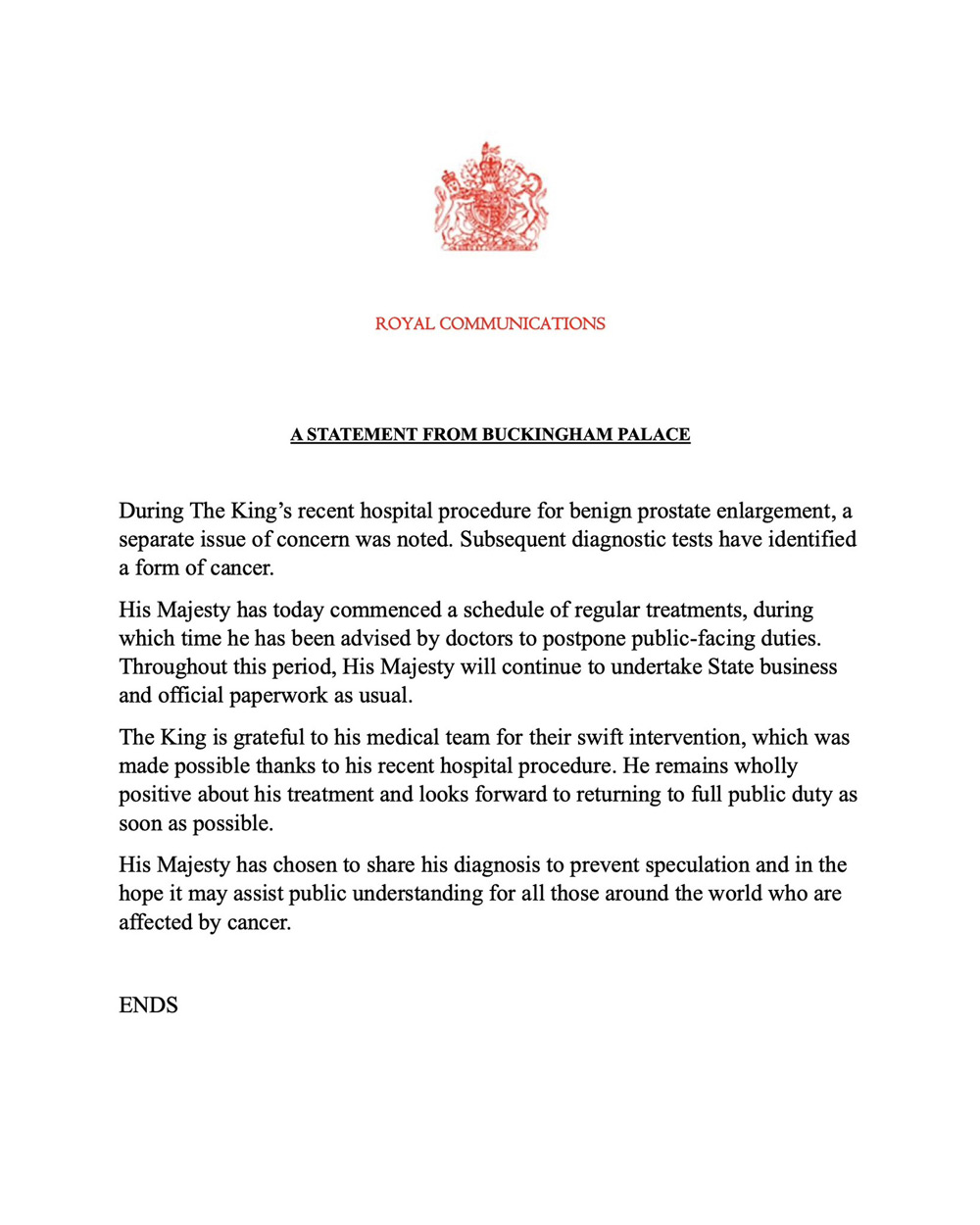 Palace statement