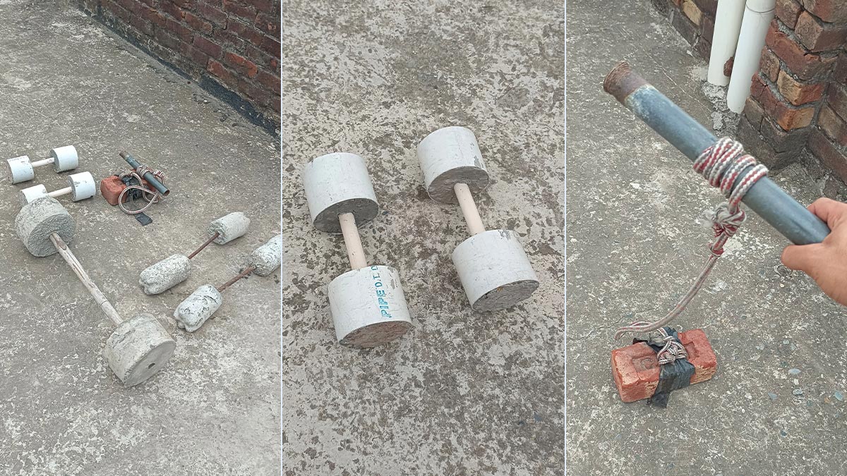 Gym equipment made by Kuwar on his terrace