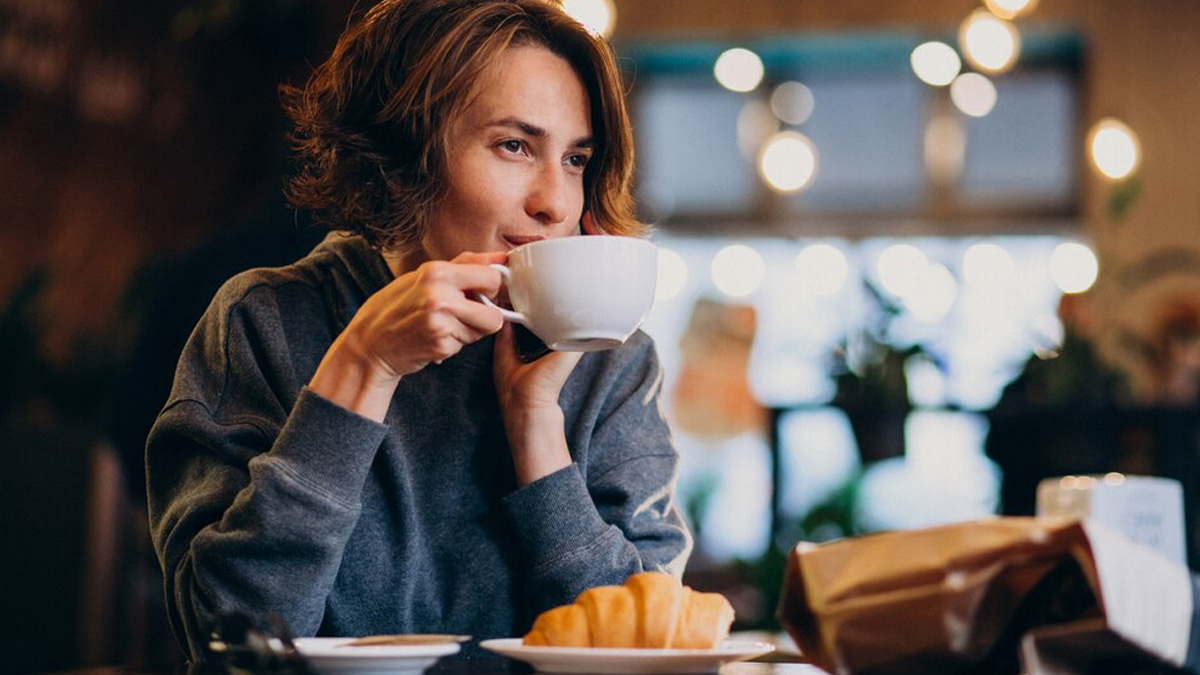 drinking coffee