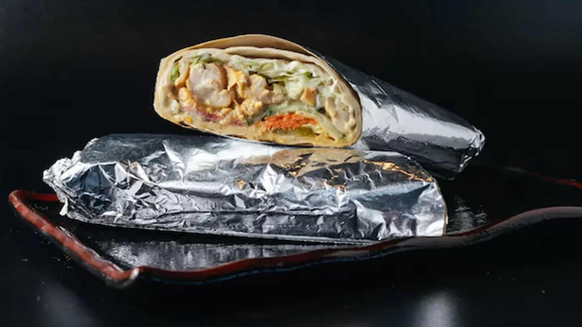 food item wrapped in printed paper